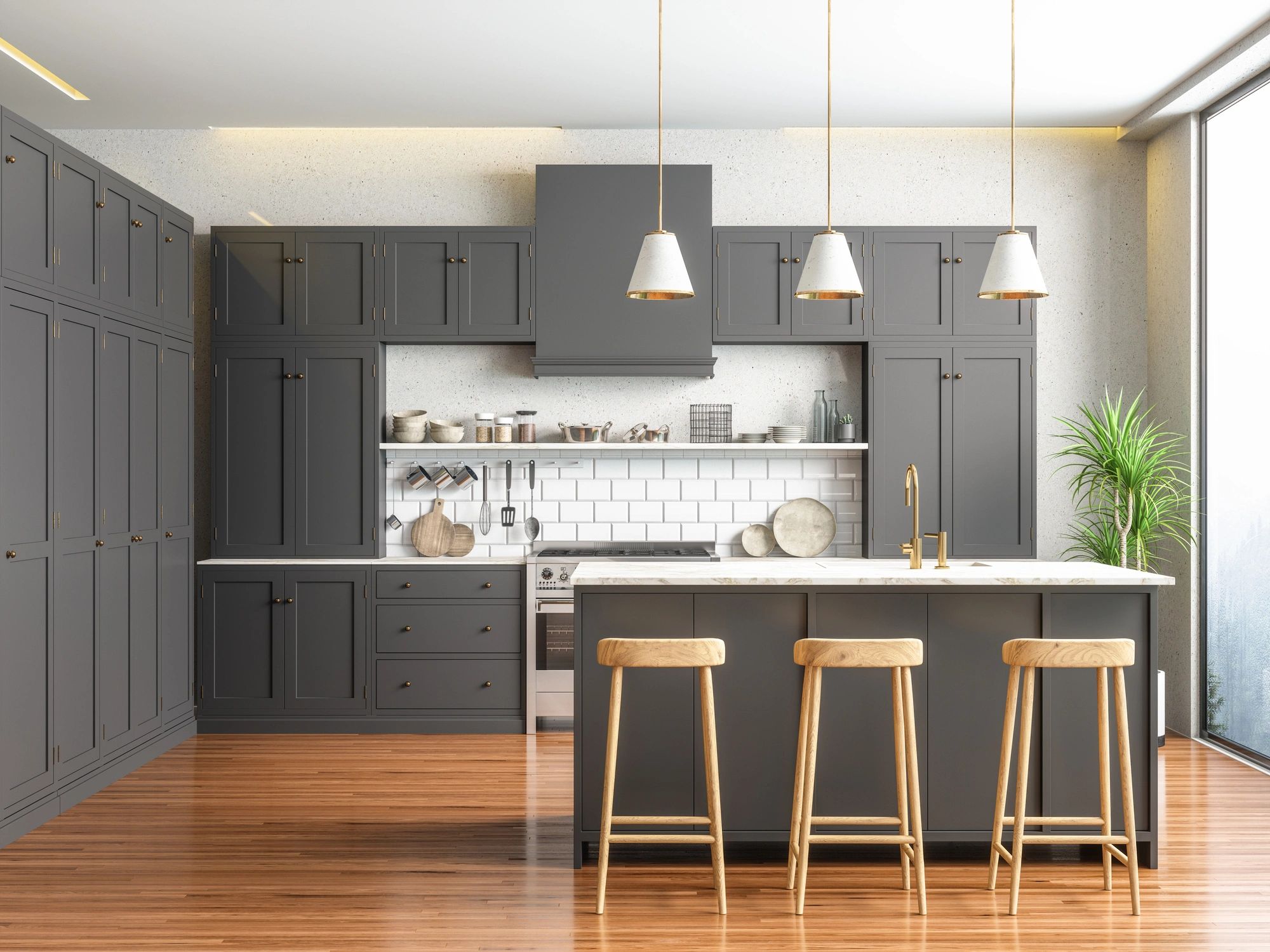 Luxury kitchen with sleek cabinetry and warm lighting