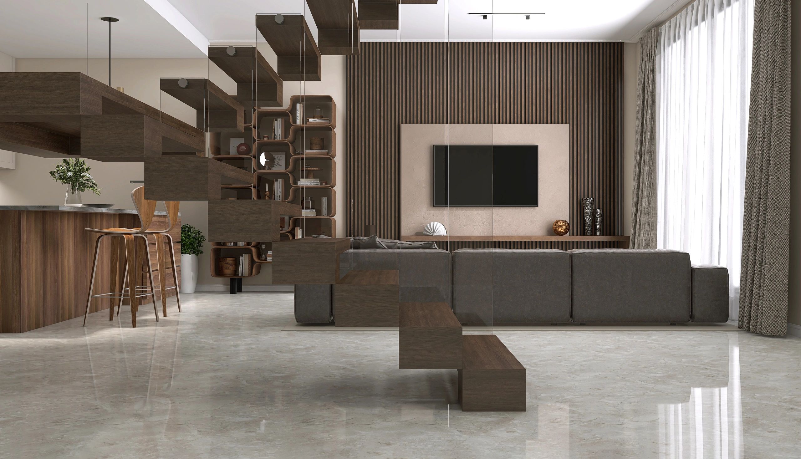 Luxury living room and dining area with modern finishes