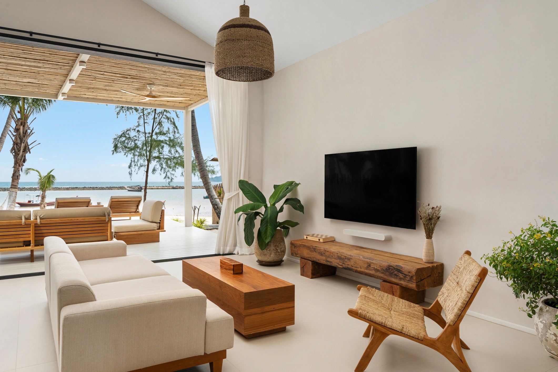 Sleek modern living room with built-in style focal wall
