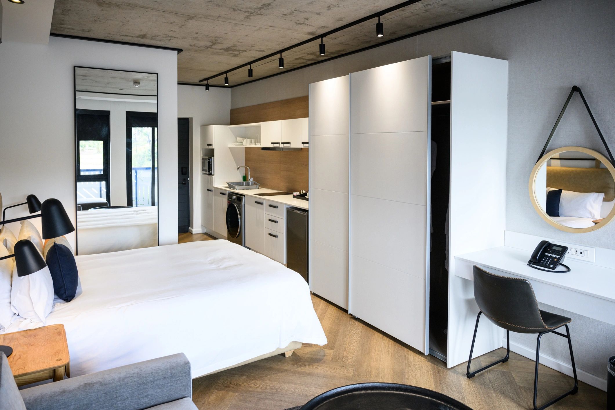 Modern open-plan interior with coordinated finishes and clean lines